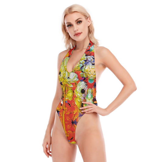 ‘Spinebill” Women's Backless V-neck Skinny Bodysuit