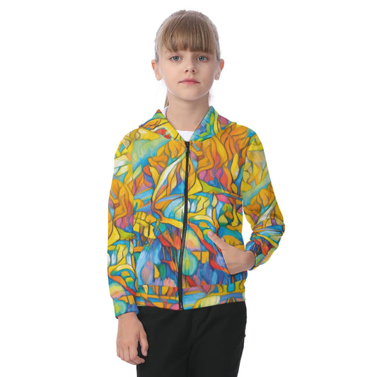 “Sunrise Stained Glass”  Kid's Zip-up Hoodie With Patch Pocket