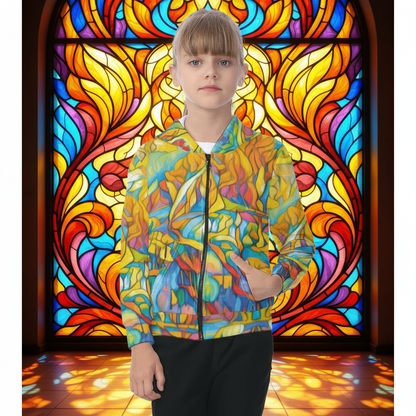 “Sunrise Stained Glass”  Kid's Zip-up Hoodie With Patch Pocket