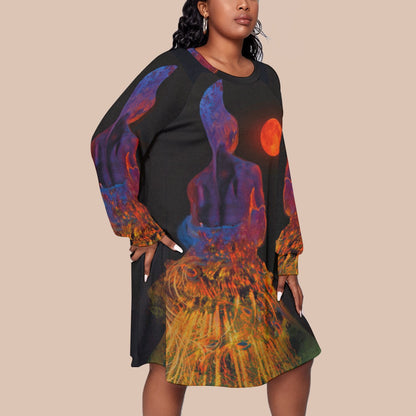 “The Sirius Moon” Women's Dress With Raglan Sleeve(Plus Size)