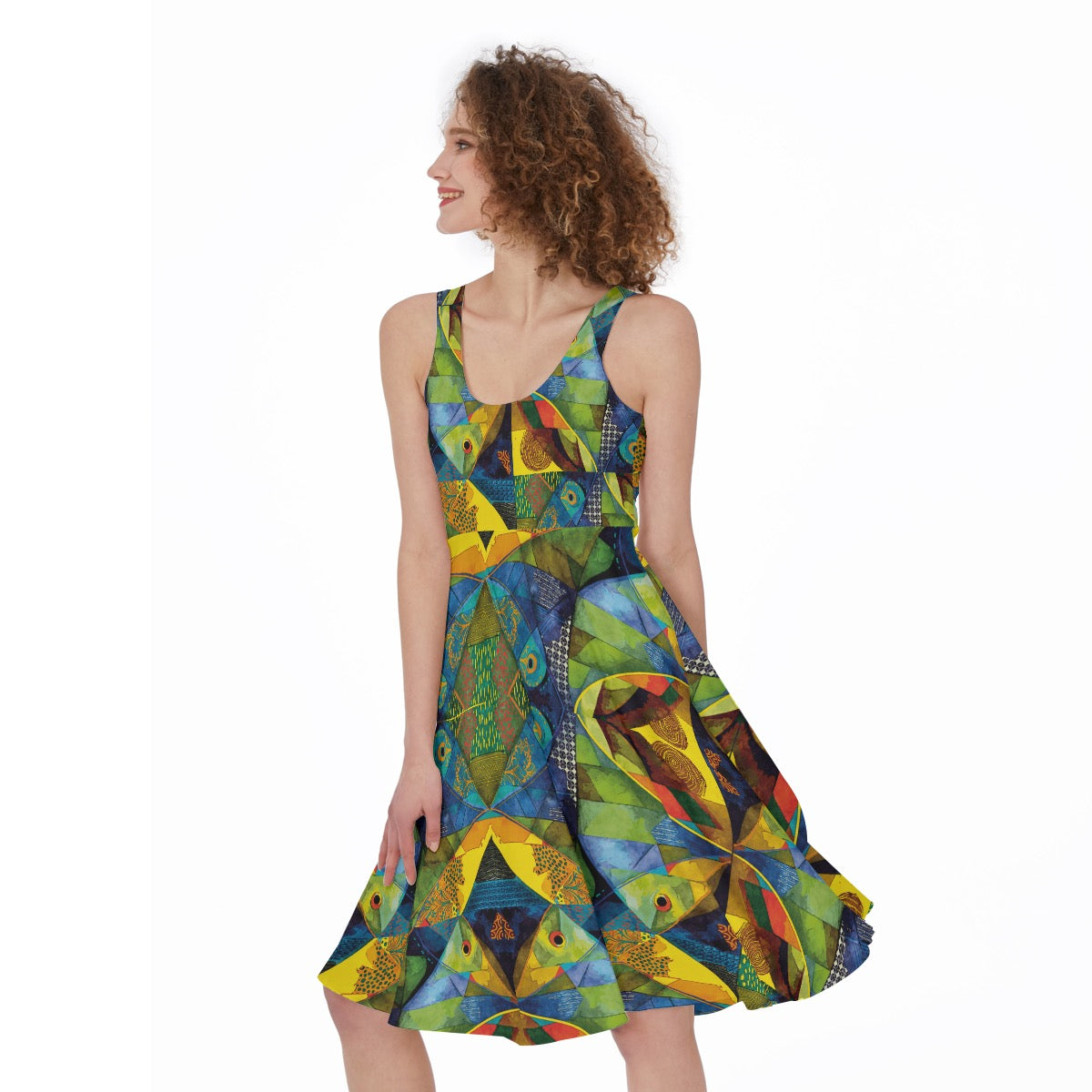 “Ocean Echoes”  Print Women's Sleeveless Dress
