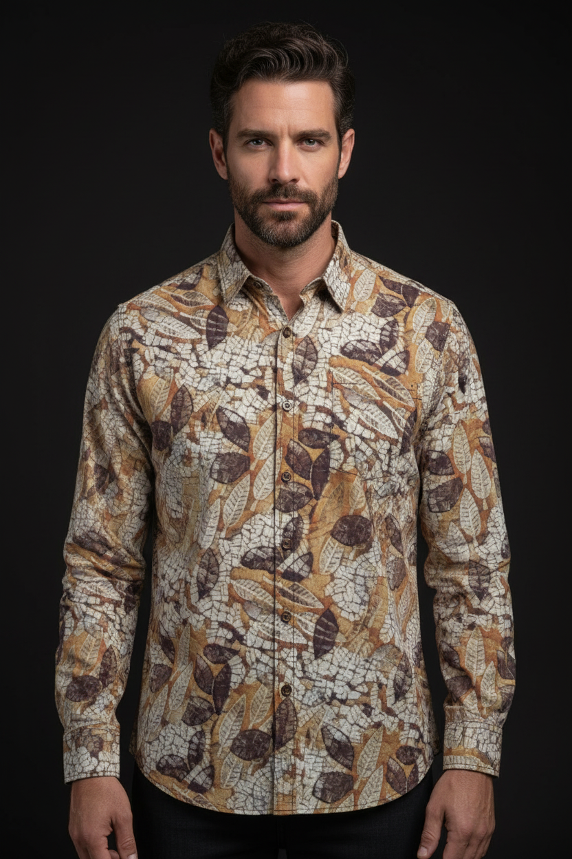 “Echoes of Autumn“ Men's Casual Lapel Long Sleeve Shirt|125GSM Cotton