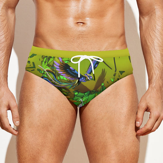 “Green Garden of Unseemly Delights” Men's Drawstring Swim Briefs