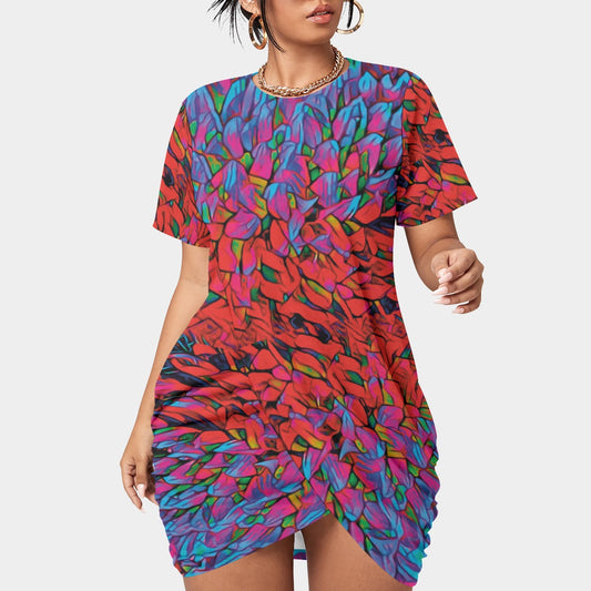 “Chrysanthemum” Women’s Stacked Hem Dress With Short Sleeve（Plus Size）
