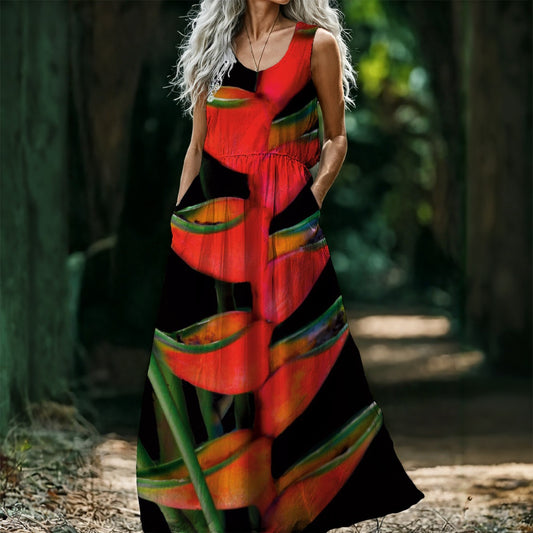 “Heliconia”  Women’s Sleeveless Maxi Dress