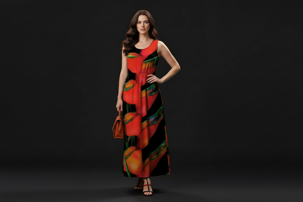 “Heliconia”  Women’s Sleeveless Maxi Dress
