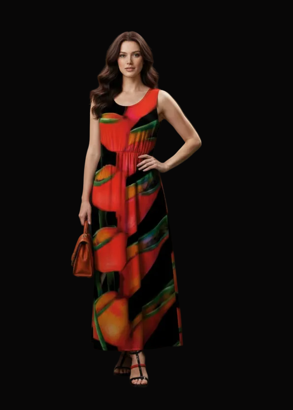 “Heliconia”  Women’s Sleeveless Maxi Dress