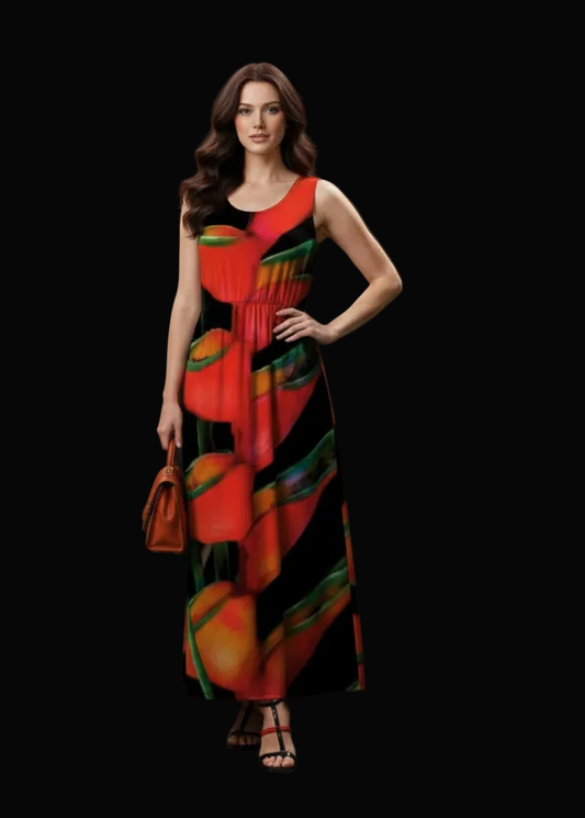 “Heliconia”  Women’s Sleeveless Maxi Dress