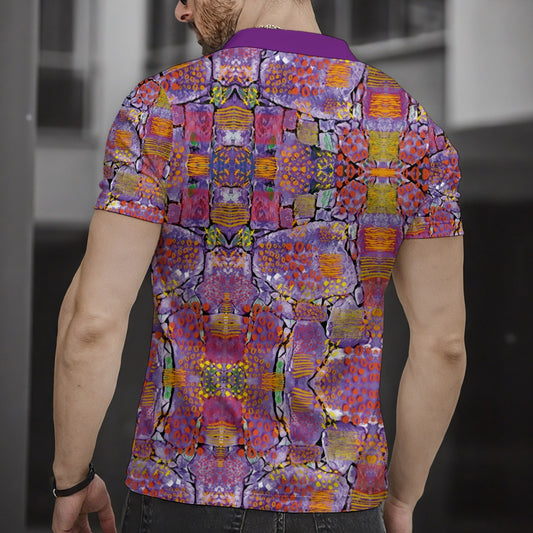 “ Purple Rubble Remix” Short Sleeve Button Polo Shirt