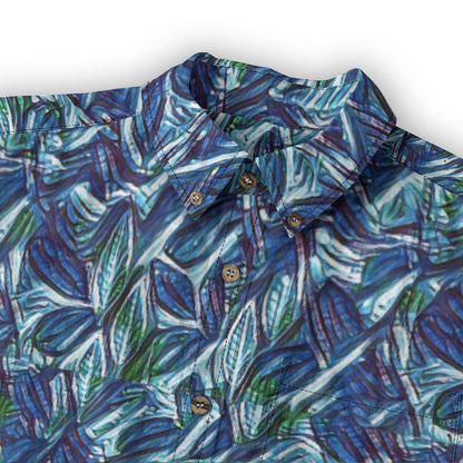 “Sapphire Stream”  Men's Casual Lapel Long Sleeve Shirt|125GSM Cotton