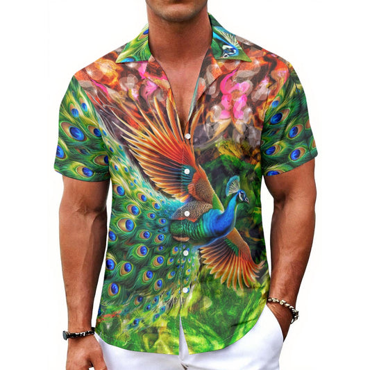 “Peacock Flight” Men's Hawaiian Shirt