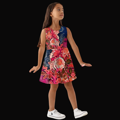 “Celestial bloom” Girls Sleeveless A-Line Dress