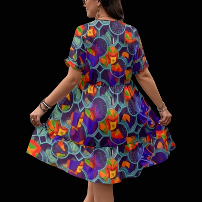 “Botanic Nebula”  Women’s Floral V-Neck Short Sleeve Dress