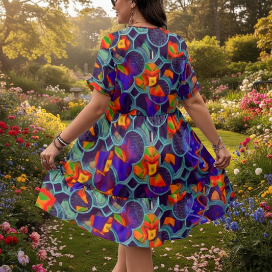 “Botanic Nebula”  Women’s Floral V-Neck Short Sleeve Dress