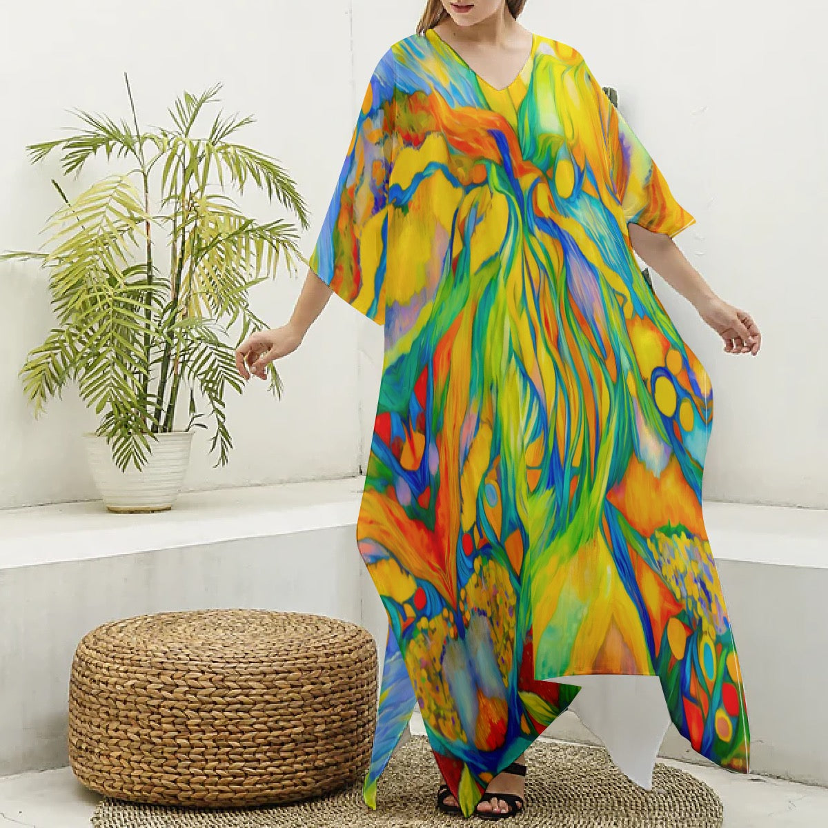 “Iridescence” Women's Imitation Silk V-neck Kaftan Robe