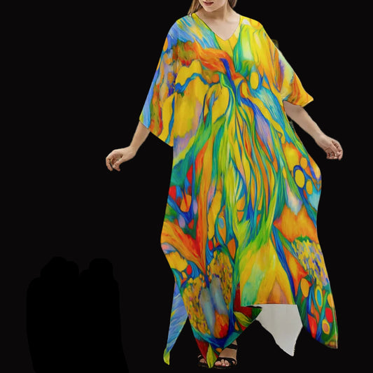 “Iridescence” Women's Imitation Silk V-neck Kaftan Robe