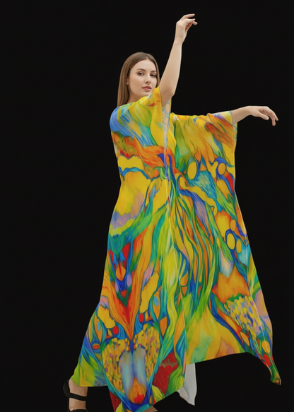 “Iridescence” Women's Imitation Silk V-neck Kaftan Robe