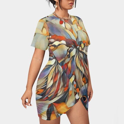 “Outback Hues”  Stacked Hem Dress With Short Sleeve（Plus Size）