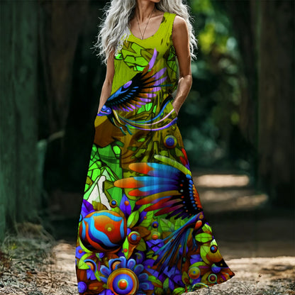 “Green Garden of Unseemly Delights”Women’s Sleeveless Maxi Dress