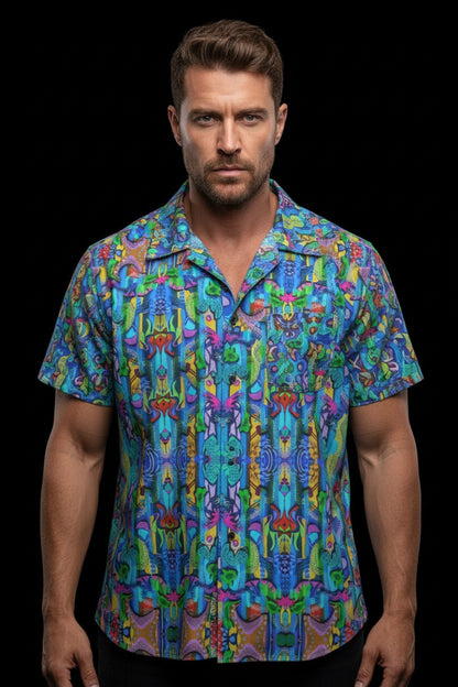“Labyrinth”  Blue: Men's Business Collared Shirt|115GSM Cotton poplin