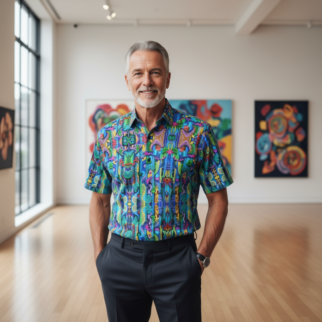 “Labyrinth”  Blue: Men's Business Collared Shirt|115GSM Cotton poplin