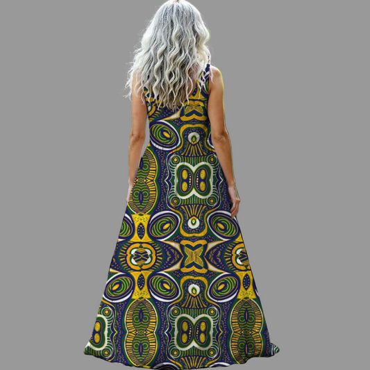 “Ancestral Tapestry” Women’s Sleeveless Maxi Dress