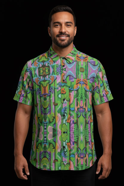 “Labyrinth”  Green: Men's Business Collared Shirt|115GSM Cotton poplin