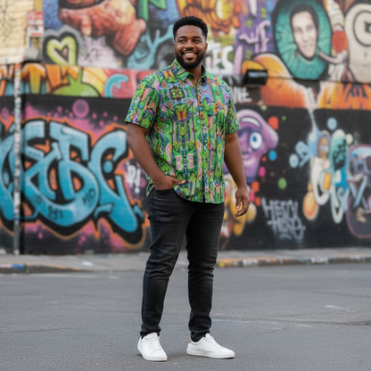 “Labyrinth”  Green: Men's Business Collared Shirt|115GSM Cotton poplin