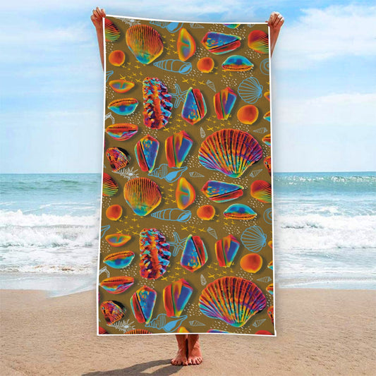 “Peregian Shells” (Mustard) Rectangular Beach Towel