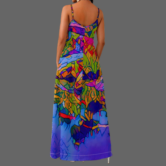 “Cerulean Spectrum” Women's Elegant V-Neck Maxi Dress