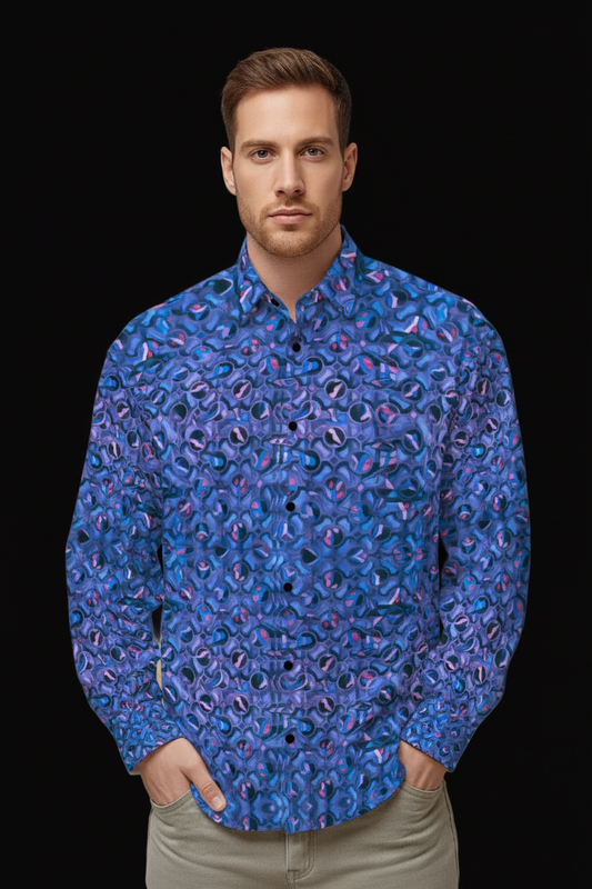 “Nexus” Deep Blue- Men's Slim Fit Long Sleeve Shirt