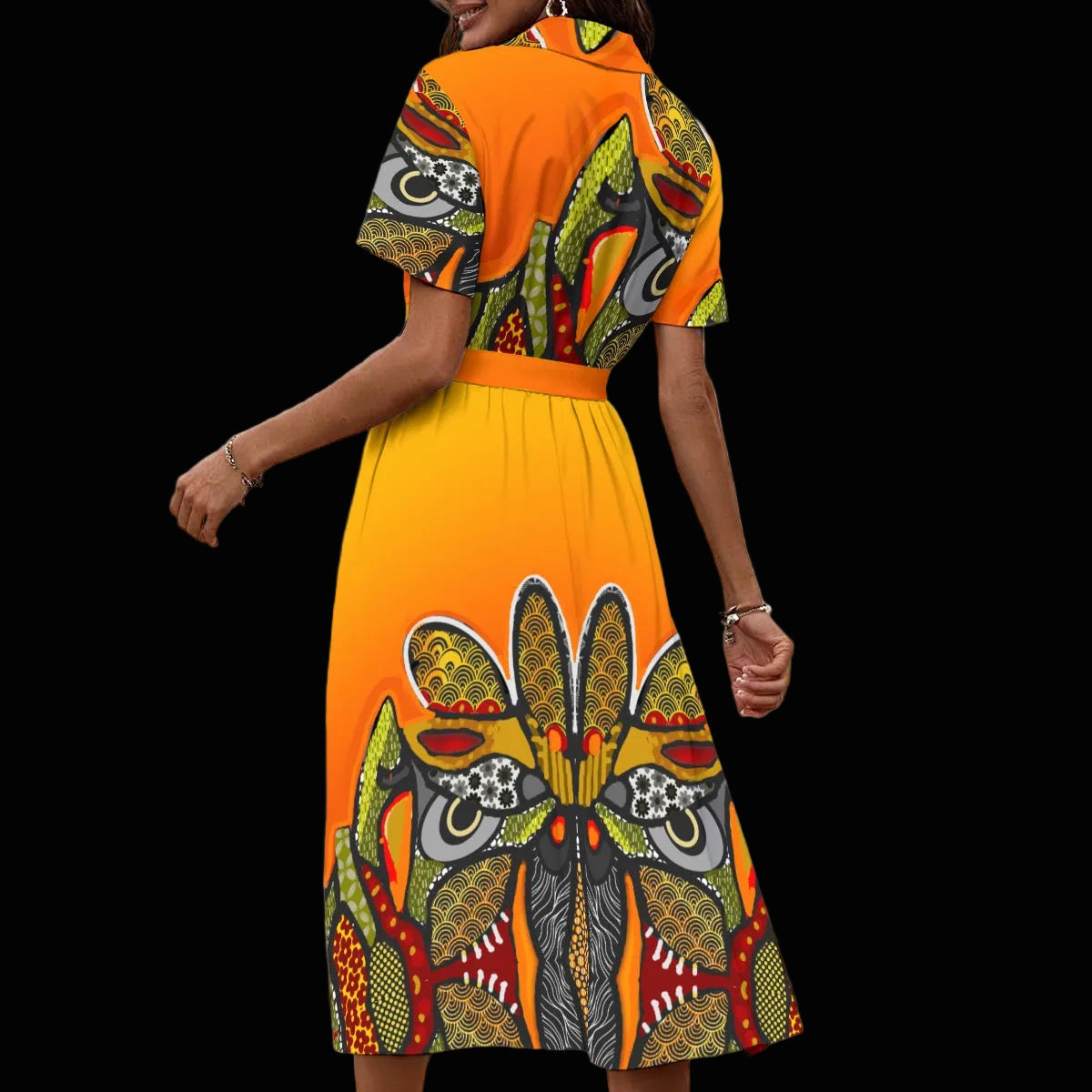 “Zedomina Sunset” Women's Shirt Dress with Waist Tie