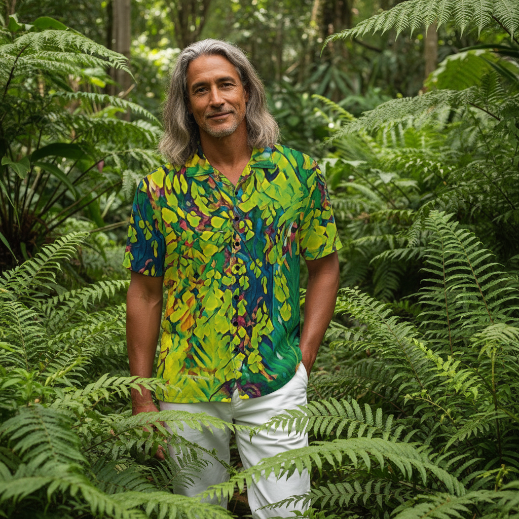 “Fern” Men's Hawaiian Shirt With Button Closure |115GSM Cotton poplin