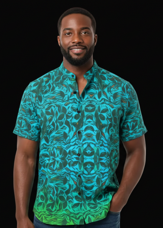 “Tribal Oceanic” Men's Stand Collar Shirt|115GSM Cotton poplin