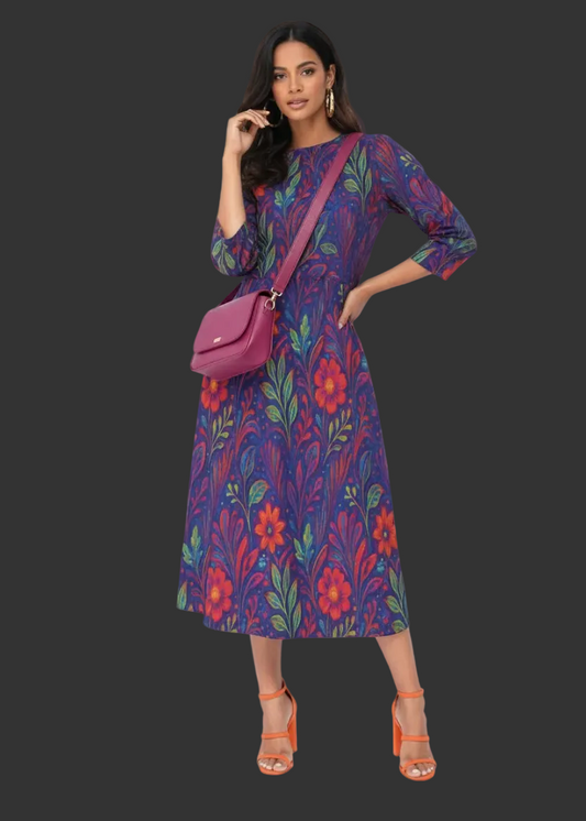 “Floral Vibrations” Women's Elastic Waist Dress