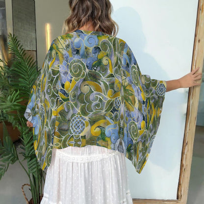 “Verdant Tapestry” Boho Patchwork Kimono Sleeve Top