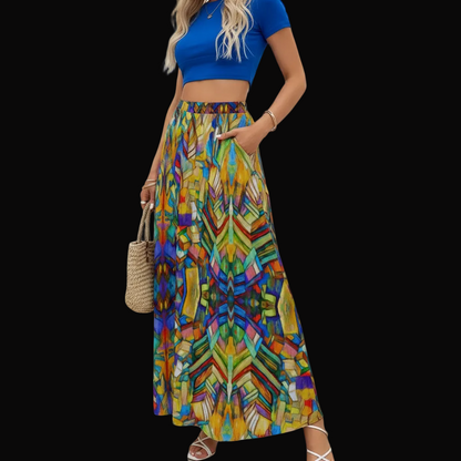“Kaleidoscope” Women's Maxi Chiffon Skirts With Lining