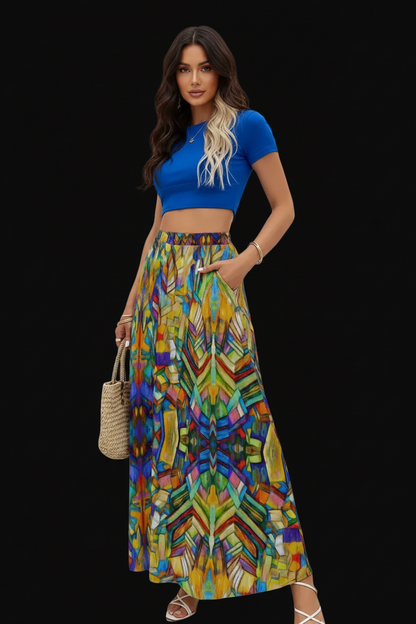 “Kaleidoscope” Women's Maxi Chiffon Skirts With Lining