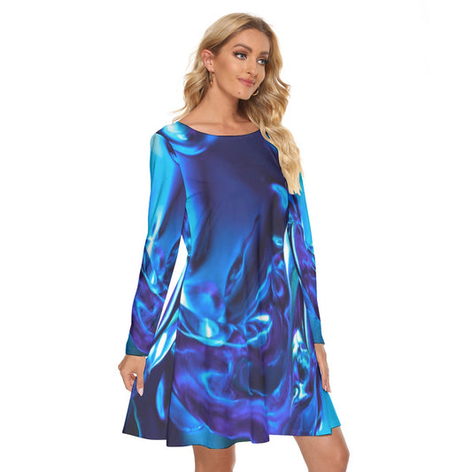 “Glass Wave” Blue: Women's Crew Neck Dress