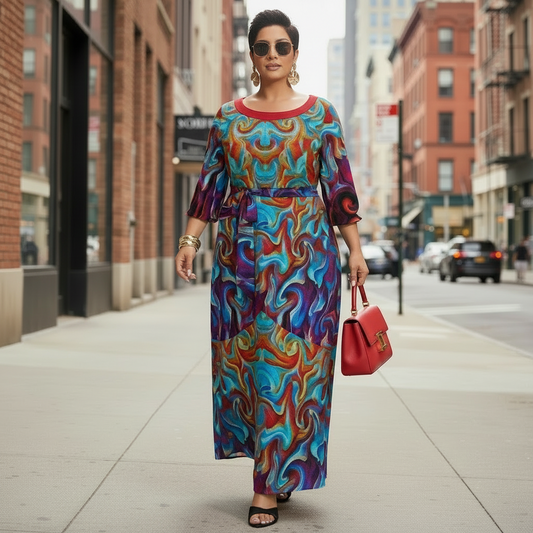 “Aurora Flare” Print Women’s Maxi Dress|Plus Size