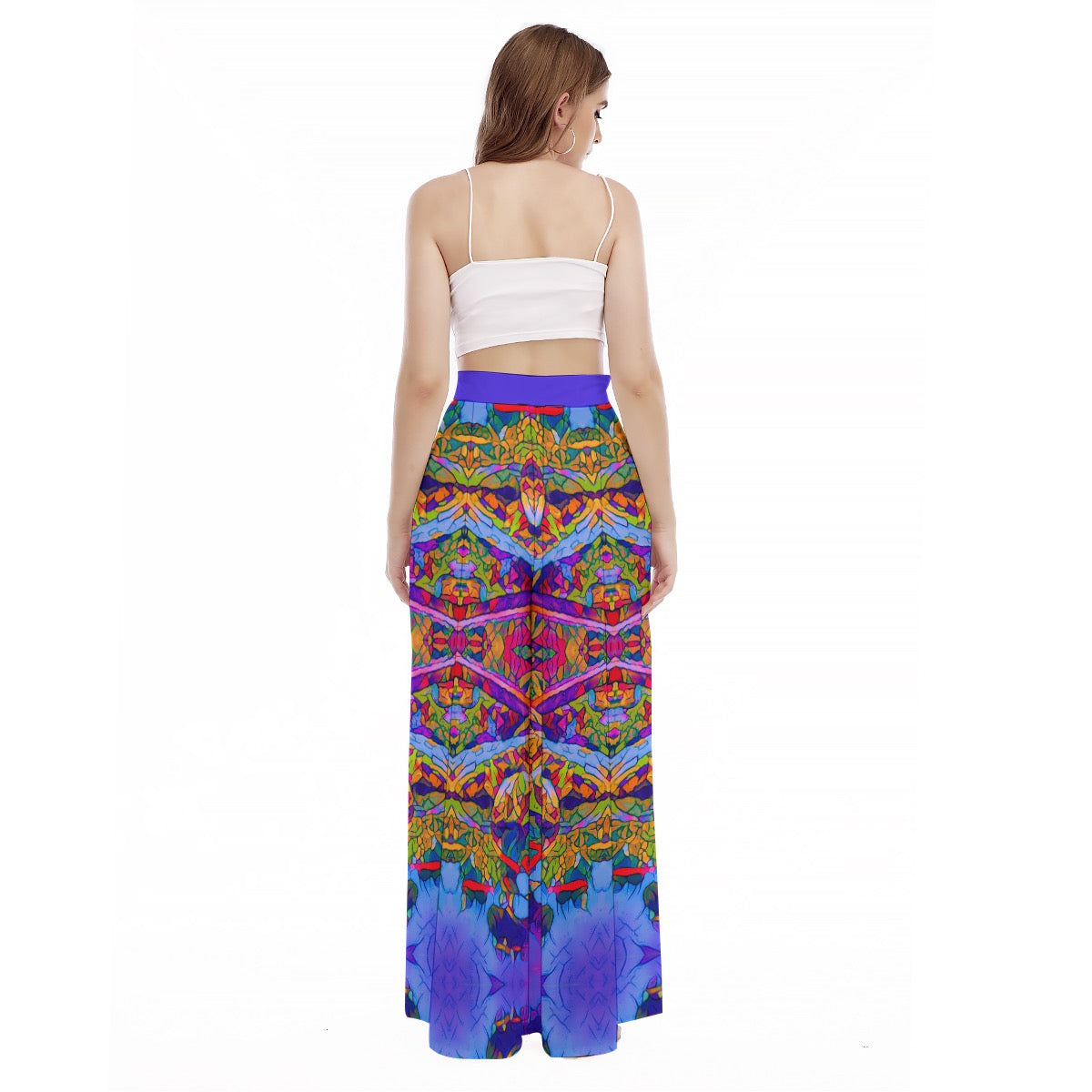 “Cerulean Spectrum” Women's High Waist Wide Leg Trousers