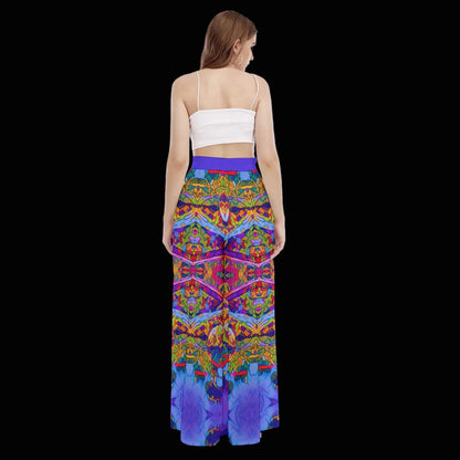 “Cerulean Spectrum” Women's High Waist Wide Leg Trousers