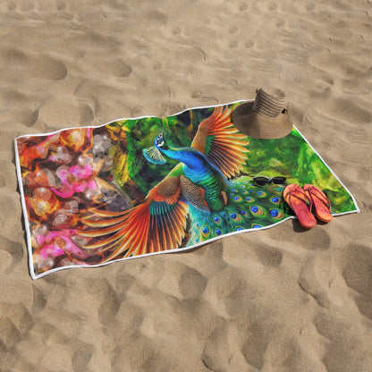 “Peacock Flight” Rectangular Beach Towel