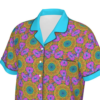 “Matrix” Women's Imitation Silk Pajama Set With Short Sleeve