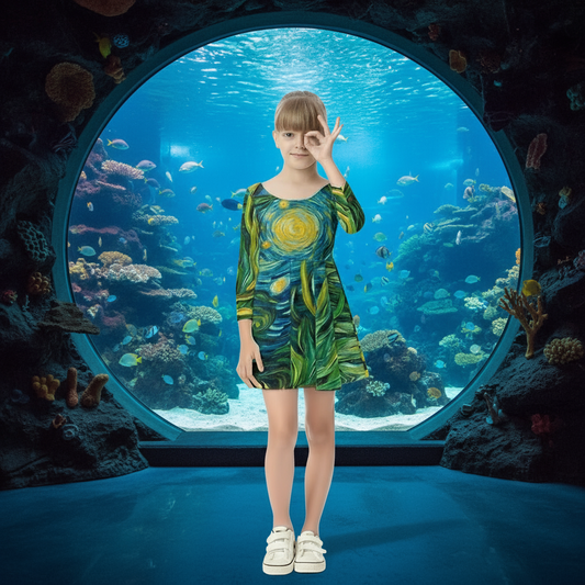 “Vincent Through the Seagrass” Kid's Long Sleeve Dress