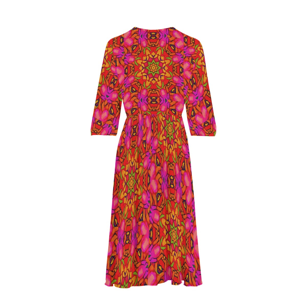 “Prismatic Petals” Women's Knee-Length V-Neck Dress