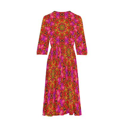 “Prismatic Petals” Women's Knee-Length V-Neck Dress