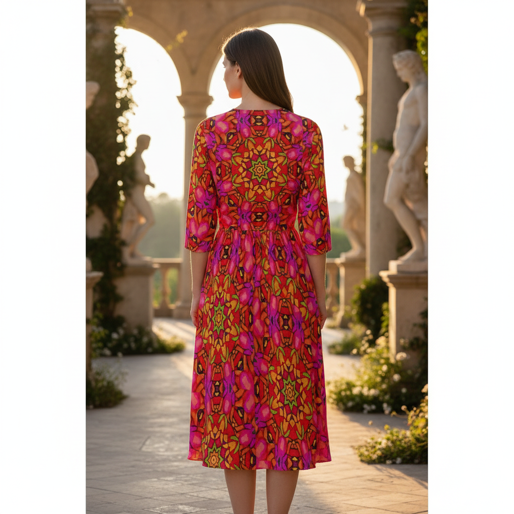 “Prismatic Petals” Women's Knee-Length V-Neck Dress