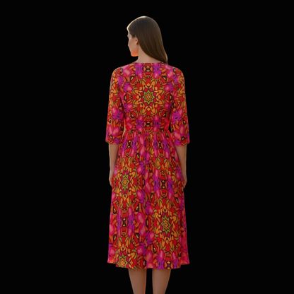 “Prismatic Petals” Women's Knee-Length V-Neck Dress