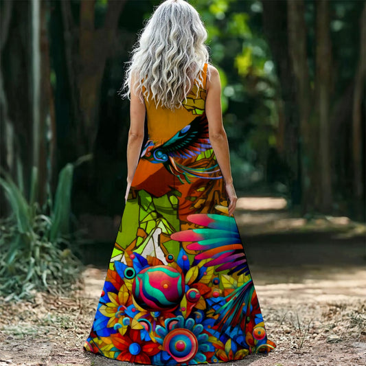 “Yellow Garden of Unseemly Delights” Women’s Sleeveless Maxi Dress